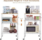 450Lbs Capacity Microwave Cart with Wheels, 3 Tier Rolling Cart with Adjustable Shelves, Multifunctional Metal Utility Storage Kitchen Carts on Wheels, 23.6" L*15.7" W*37" H, Wood+Chrome