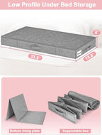 Low Profile Under Bed Storage Containers, 4" Tall Underbed Storage with Rigid Sidewalls & Bottom, Shallow Clothes Storage Organizer Bin with Lid for Couch Sofa Dorm, 2-Pack, 33.5 x 16 x 4 Inches Grey