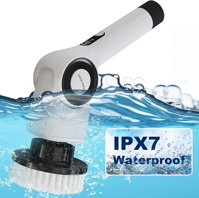 Electric Spin Scrubber,Cordless Cleaning Brush with 8 Replaceable Brush Heads,360°Power Scrubber for Tub and Floor Tile,with 3 Adjustable Speed & Rotatable & Detachable Handle for Bathroom Kitchen Car