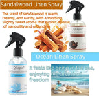 2-Pack Linen Spray Set – Ocean & Sandalwood Room & Fabric Spray for Pillows, Sheets, and Home Fragrance with Natural Plant Extracts and Essential Oils