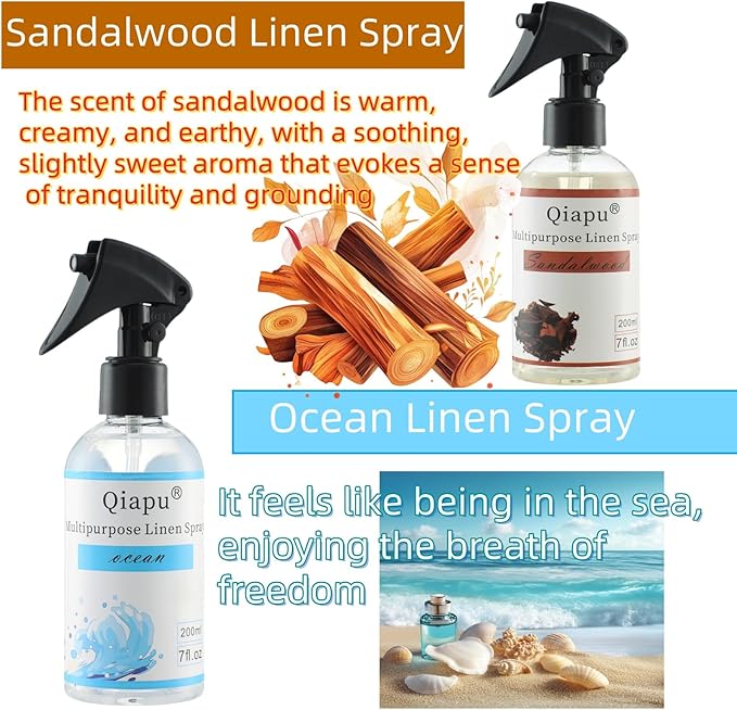 2-Pack Linen Spray Set – Ocean & Sandalwood Room & Fabric Spray for Pillows, Sheets, and Home Fragrance with Natural Plant Extracts and Essential Oils