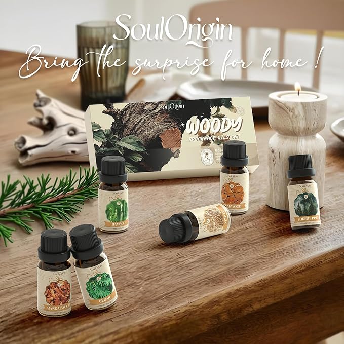 Woody Essential Oils Set, Fragrance Oil Set for Diffuser, Scent Diffuser Oil for Candle Making- Sandalwood, Cedar, Bamboo, Teak, Vetiver, Forest Pine