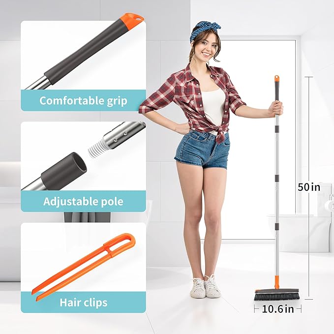 AIR U+ Grout Brush with Long Handle 180° Swivel Scrub Brush with Tweezers to Hair Clip V-Shape Grout Line Scrubber Stiff Bristles for Deep Cleaning Crevice, Tile Line, Shower, Kitchen, Corners