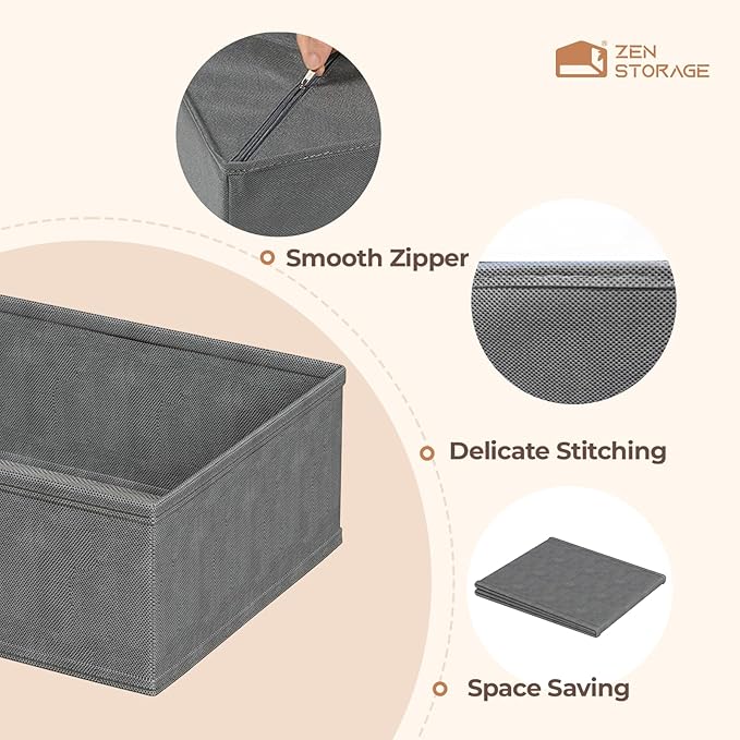 Sturdy Drawer Organizers (12-Pack) - Fabric Dresser Drawer Organizers & Dividers for Nursery Organization, Baby Organizers and Storage for Clothes, Socks & Underwear, Grey