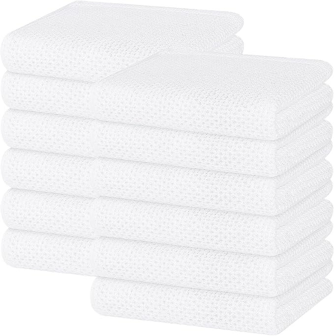 Homaxy 100% Cotton Waffle Weave Kitchen Dish Towels, Ultra Soft Absorbent Quick Drying Cleaning Towel, 13 x 28 Inches, 12-Pack, White