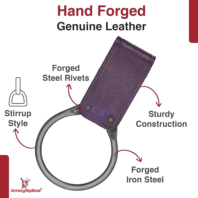Armory Replicas - Hand Forged Medieval Viking Battle Axe Holder - Genuine Bovine Leather Functional Costume O-Ring Weapon Belt Holster