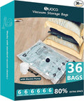 Vacuum Storage Bags with Electric Pump, Compression Packing Bags for Travel Luggage, Space Saver for Clothing Clothes Bedding Blankets Pillows, 36 Combo