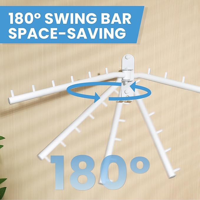 Clothing Racks for Hanging Clothes, Garment Racks Wall Mounted Clothes Bar-Hanger Holder Hooks Heavy Duty Folding Drying Rack Space Saving Clothing Hanging System Closet Storage Organizer