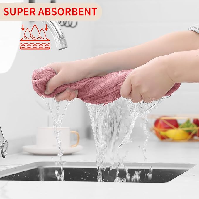 Homaxy 100% Cotton Waffle Weave Kitchen Dish Towels, Ultra Soft Absorbent Quick Drying Cleaning Towel, 13 x 28 Inches, 6-Pack, Dried Rose