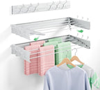 Wall Mounted Drying Rack 40", Foldable Laundry Clothes Drying Rack with 6 Towel Hooks and 5 Rods for Hanging Clothes, Space Saving for Indoor Outdoor Bathroom Balcony Laundry Room(40")
