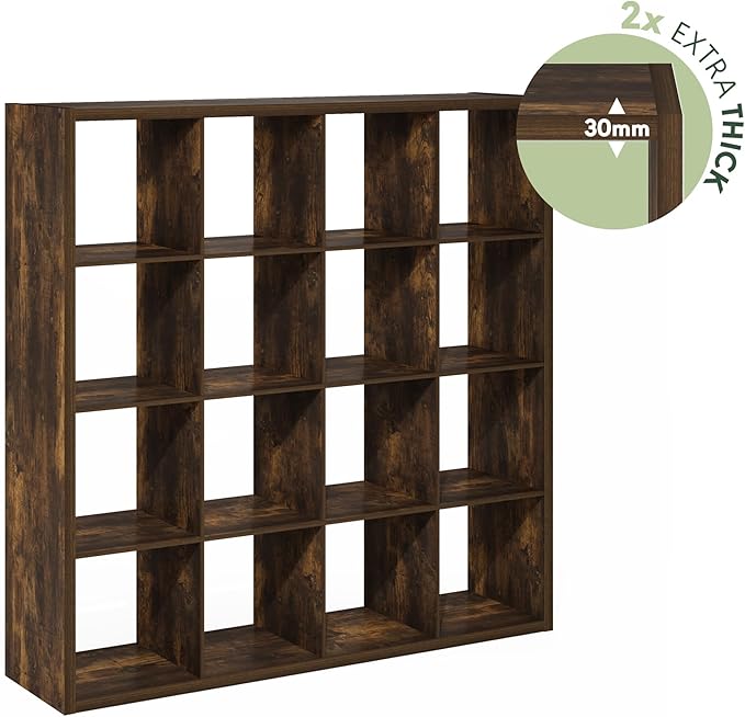 Furinno Cubicle Open Back Decorative Cube Storage Organizer, 16-Cube, Amber Pine