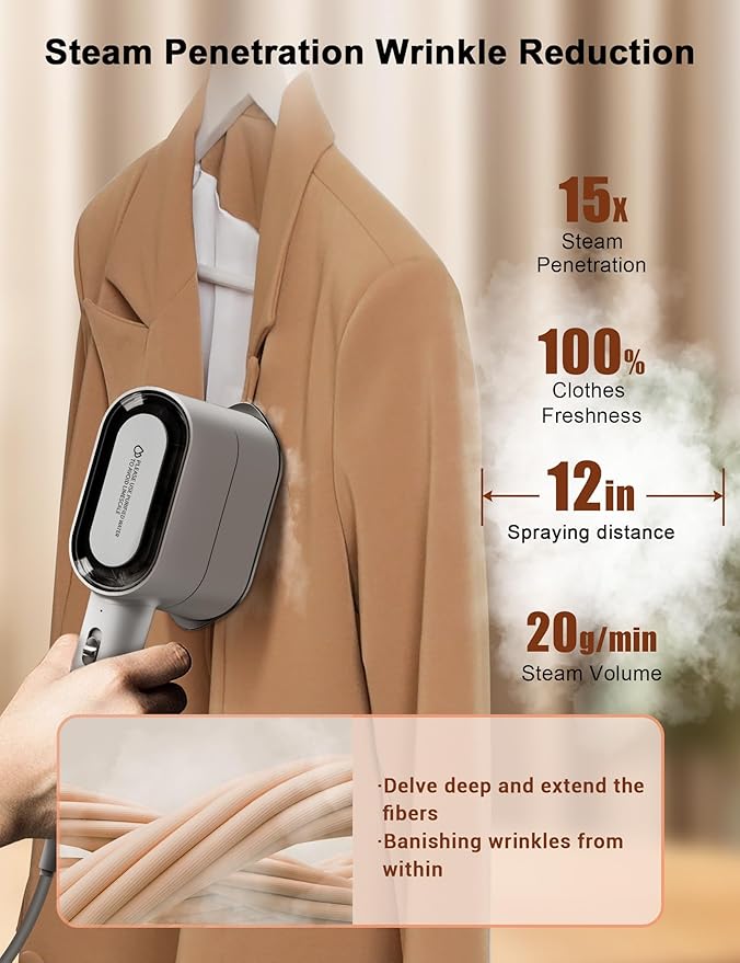 KopBeau Steamer for Clothes,2-in-1 Clothes Steamer & Iron for Wrinkles Remover,NTC Precision Ironing Protects Clothes,14 Min of Continuous Steam,1000W Travel Steamer for Travel and Home Use,Grey
