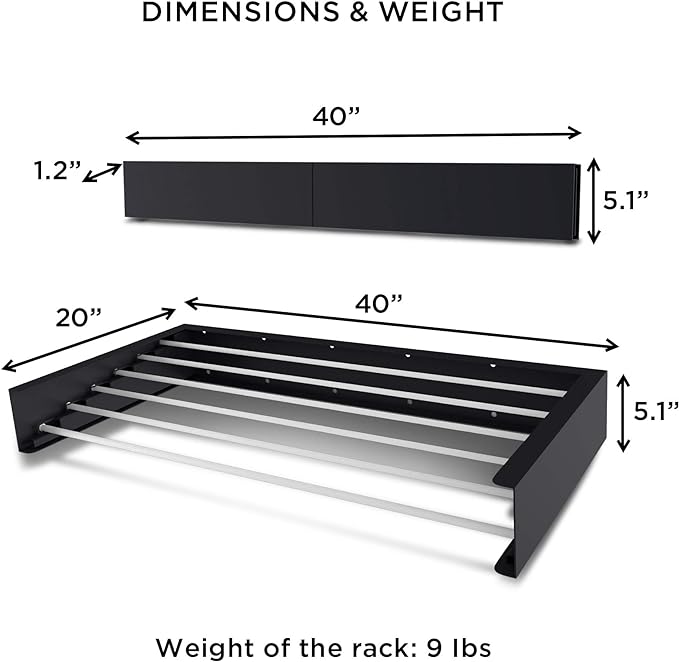 Step Up Laundry Drying Rack, Wall Mounted, Retractable Clothes Drying Rack, 60lbs Capacity, 20 Linear Ft, with Wall Template and Long Screwdriver Bit (40" White)
