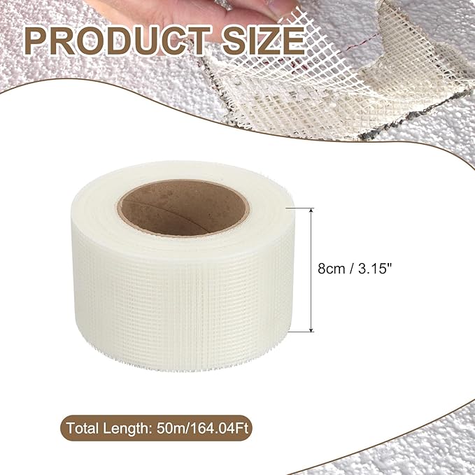 PATIKIL Drywall Repair Mesh Tape, 3 inch x 164 ft Fiberglass Repair Patch Self-Adhesive Dry Wall Joint Tape 9 Mesh Wall Hole Crack and Seam Patch, White