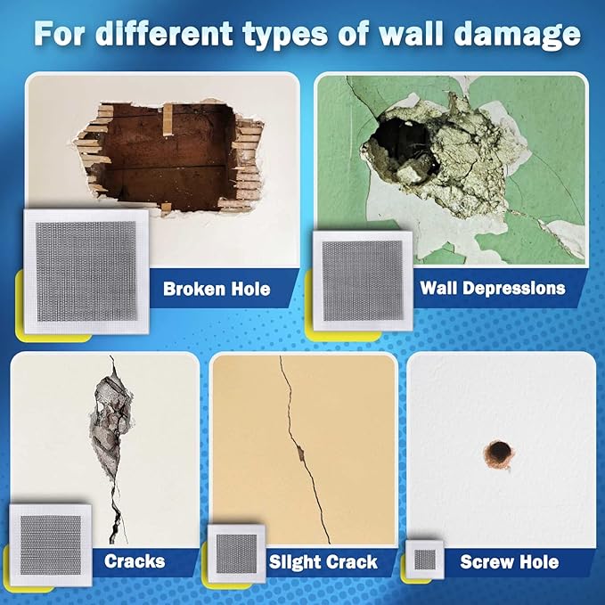 Seloom Drywall Repair Kit Upgraded Size, 2/4/6/8/10 Inch Drywall Patch Kit Large Hole, Self Adhesive Fiberglass Mesh Wall Patch Quick Repair for Damaged Drywall Ceiling