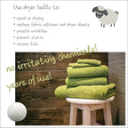Three by Three Seattle Felt·Like·it!™ XL Wool Dryer Balls + Storage Bin: Reduce Drying Time, Static Cling, and Energy Use | Natural Alternative to Fabric Softeners | (Pack of 3 White Dryer Balls)