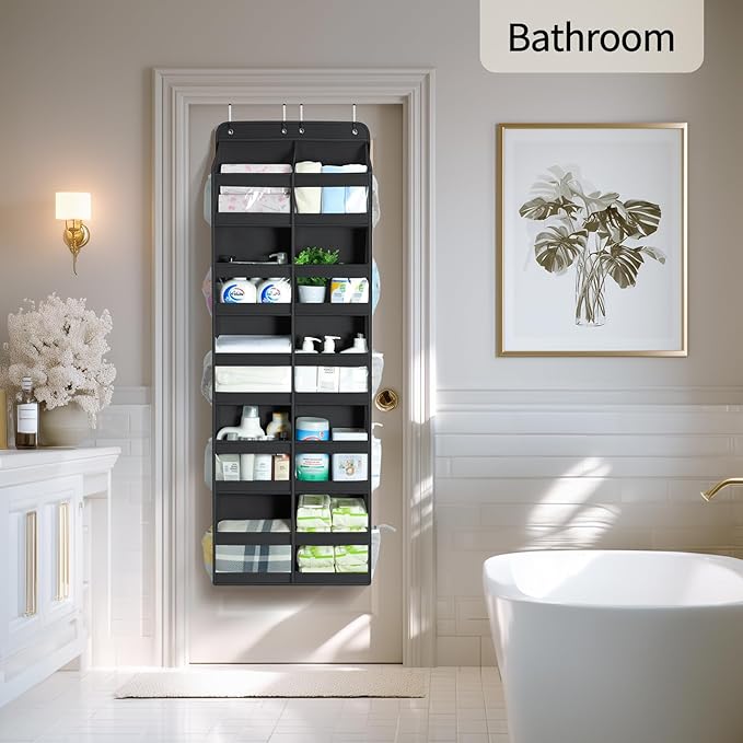 Yecaye 5-Tier Over The Door Organizer Dual-Column, 80lbs Load Over the Door Storage of 10 Compartments, Heavy Duty Extra Large Door Organizer Hanging for Bedroom Closet Nursery Bathroom Pantry, Black