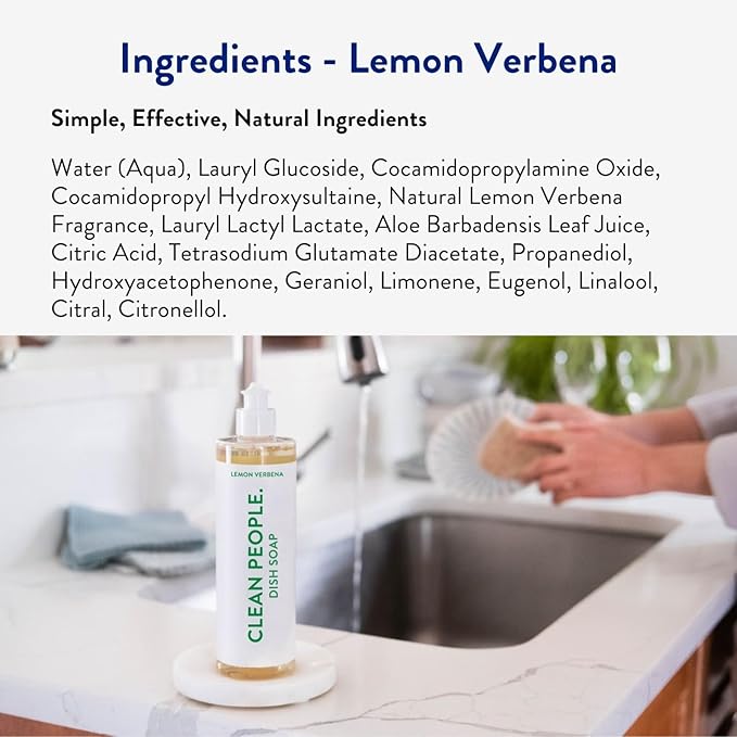 THE CLEAN PEOPLE Liquid Dish Soap - Clean, Simple Ingredients - Extra Scrubbing Power (Lemon Verbena Scent) 12 fl. oz (6 Pack)