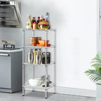 FDW 18L x 12W x 44H Wire Shelves with 4 PP Sheets Metal Shelf Storage Shelves 4 Tier Layer Storage Shelves for Laundry Bathroom Kitchen Garage,Chrome