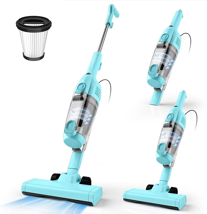 Vazone R6X Corded Stick Vacuum Cleaners for Home, 30000pa Powerful Suction Stick Vacuum with 16Ft Cord, 2 in 1 Lightweight Vacuum Cleaner for Hard Floor Pet Hair (Green)