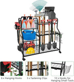 Garden Tool Organizer for Garage, 3 Tier Yard Tool Organizer and Storage Holder with Wheels, Utility Garden Tool Rack with Storage Basket for Garden, Yard, Shed, Garage, Basement