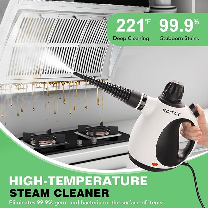Steam Cleaner, Handheld Pressurized Steamer with 10-Piece Accessory Set, Multipurpose Portable Upholstery Steamer Cleaning with Safety Lock, All Natural Steam Cleaner for Home, Upholstery, Car, Floor