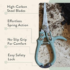 Modern Sprout Hand Pruners & Shears Set with Blister Pack - Lightweight Gardening Tools with Easy Lock - Sharp Carbon Steel Blades -Rust Resistant Scissors for Herbs, Flowers - Sage