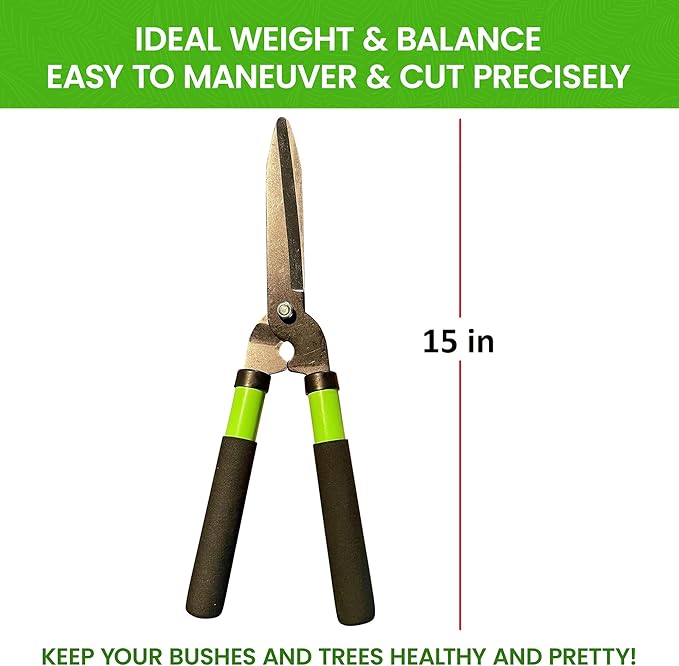 GARDEN GURU Hedge Shears Clippers for Trimming & Shaping Borders, Boxwood, Decorative Shrubs – 15 inch High Carbon Steel Gardening Hedge Clippers & Shears with Comfort Grip Handles - 1 Case (10 Pcs)