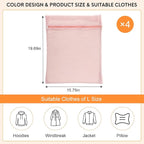 4-Piece Pink Large Durable Organic Cotton Mesh Laundry Bags with Sturdy Zippers and Breathable Mesh are Delicate Laundry Bags for Underwear, Clothes, Pants and Socks