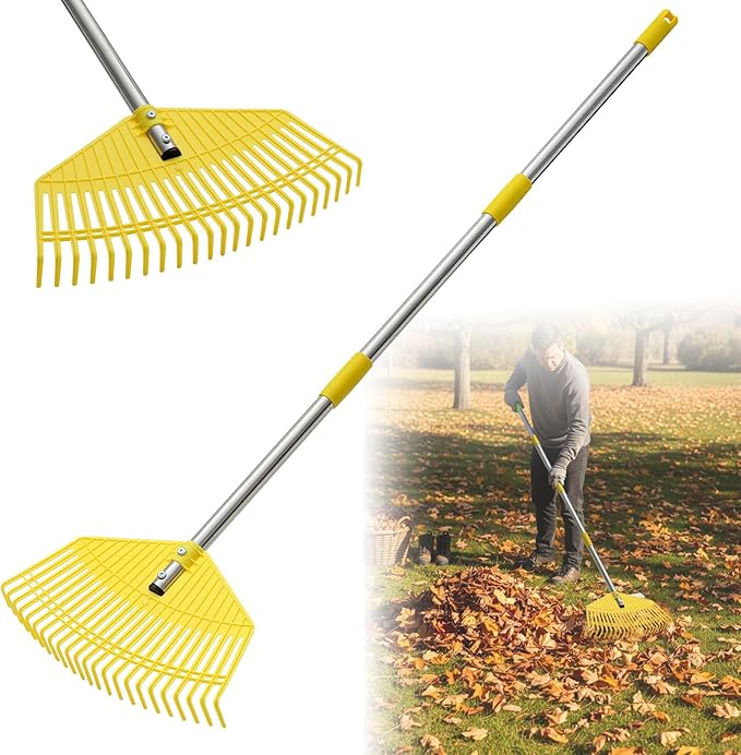 Plastic Leaf Rake - Lightweight Lawn & Garden Rake for Women, Seniors & Kids,16.5" Wide Yard Rake for Leaves, Grass & Pine Needles, Adjustable Handle 35–65"