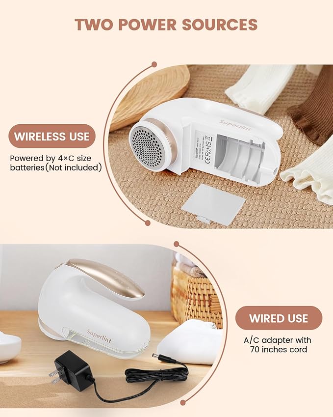 SUPER LINT Electric Fabric Shaver Best Rated Sweater Shaver Fuzz Pill Bobble Remover for Fabric Fleece Curtains Clothes, White & Gold