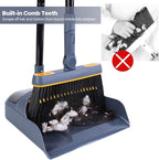 JEHONN Broom and Dustpan Set for Home, 54 Inches Long Handle Lightweight 180 Degree Rotating Indoor Upright Standing Dust Pan with Comb Teeth, Store Sweep Set for Room Kitchen Lobby Office