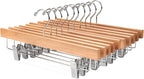 Nature Smile Solid Lotus Wood Deluxe Wooden Pants Hangers Bottom Hanger Jeans Hanger Skirt Hanger with 2-Adjustable Clips Anti-Rust Hook Pack of 10 (Natural)