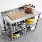 Heavy Duty Free Standing Stainless-Steel Commercial Restaurant Kitchen Work Table, Prep & Utility Workbench with Double Storage Shelves Rack Indoor Outdoor (47.2in)