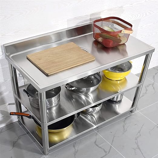 Heavy Duty Free Standing Stainless-Steel Commercial Restaurant Kitchen Work Table, Prep & Utility Workbench with Double Storage Shelves Rack Indoor Outdoor (47.2in)