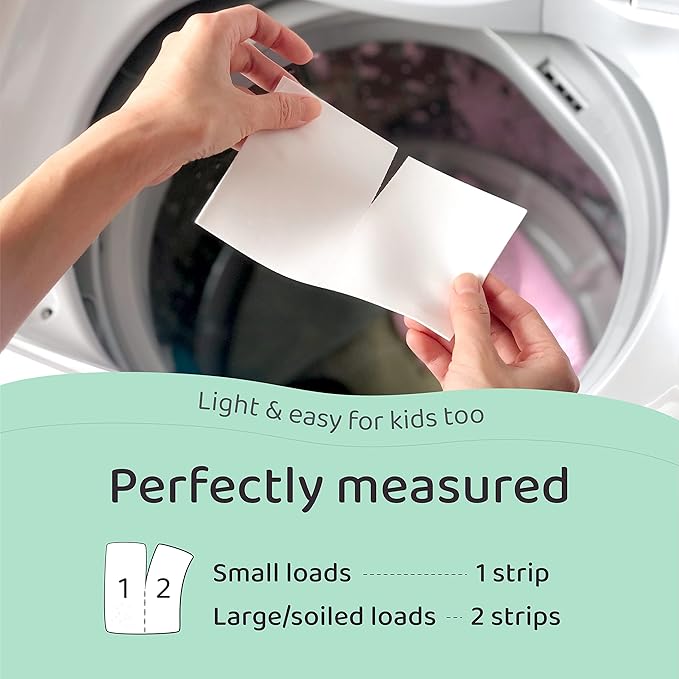 Eco Friendly, Plant Powered Laundry Detergent Strips - Fragrance Free, Unscented, Ultra Concentrated, Earth Friendly No Plastic - Lightweight and Perfect For Home, Dorms, Travel, Camping