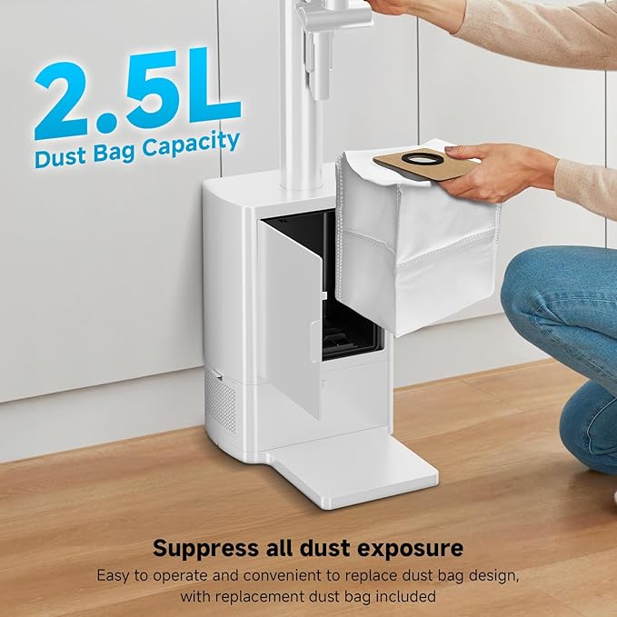 Self Clean and Empty Cordless Vacuum Cleaner with 2.5L Dust Base, Powerful Suction Handheld Vacuum, Auto Empty System, HEPA Filtration, Stick Vacuum for Pet Hair, Hardwood and Carpet, Blue