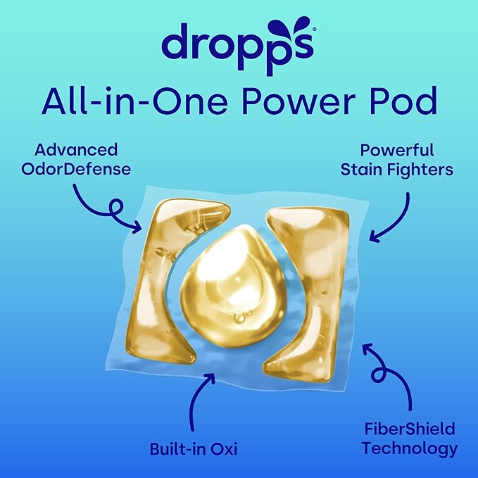 Dropps 4-in-1 Plus Oxi Free & Clear Power Biobased Laundry Detergent Pods, Unscented (38 Pods) - Chlorine-Free Bleach Alternative Biobased Laundry Whitener, Stain & Odor Remover