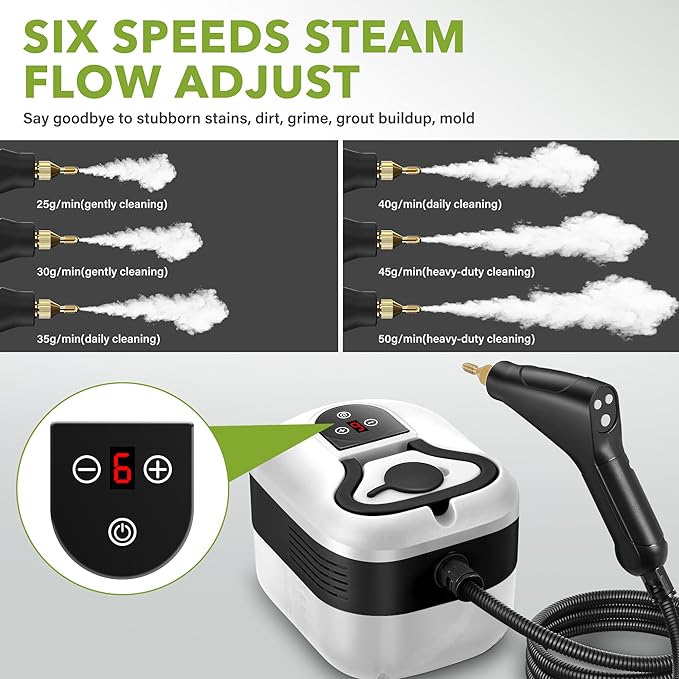 Steam Cleaner for Home & Car Detailing, 2500W Pressurized Handheld Steam Cleaner, 15s Fast Heating, 6 Levels Steam Output, 1.2L Water Tank