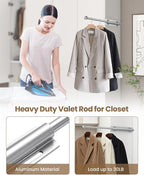 Supforce 2 PACK Valet Rod for Closet Pull Out, Retractable Slide Out Valet Rod Closet Organization, 12" Aluminum Valet Clothing Hanger Rods Perfect for Suits, Freshly Pressed Clothes, Polished Chrome