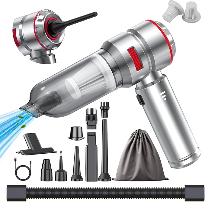 Car Vacuum Cleaner High Power - 22000PA Portable Cars Vacuum 4 in 1 Compressed Air Duster & Air Blower & Pump Hand Held Vacuum Cordless with Brushless Motor for Car Home Office Red