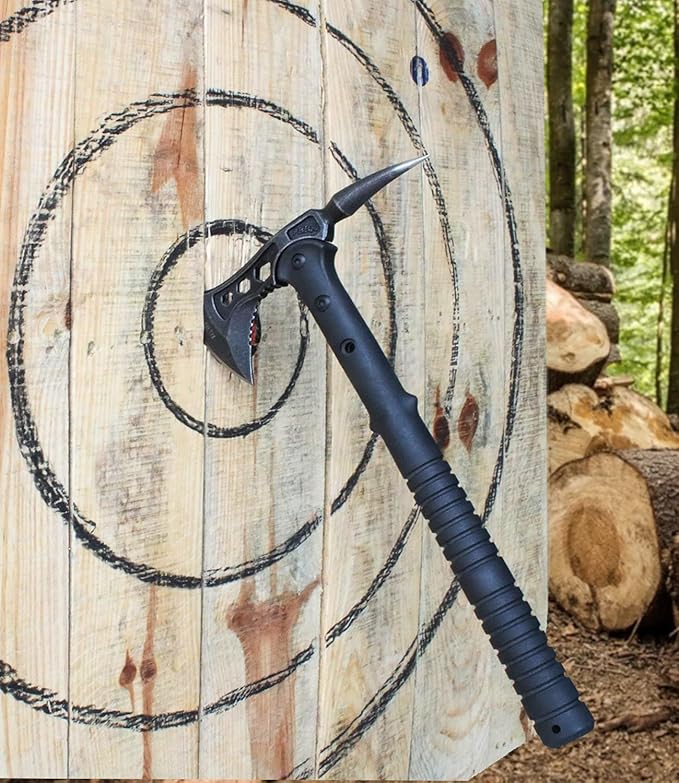 JXE JXO Camping Axe, Tomahawk with Spike, Survival Hatchet with Sheath, Nylon Fiber Handle for Outdoor Survival Hiking Camping （14.5 inch）