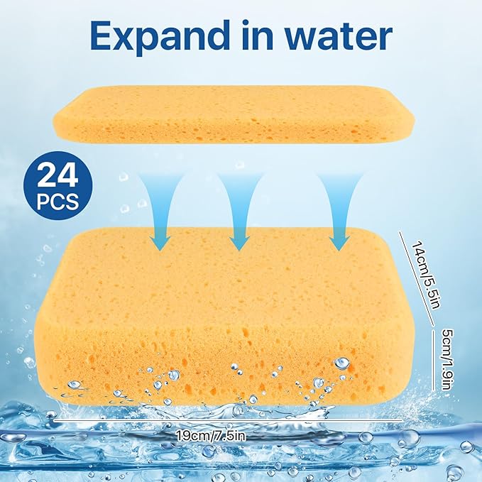 24 Pcs Large Cleaning Sponge, 7.5 x 5.5 x 1.9 Inch Grout Sponge, Yellow Car Wash Sponge, Multipurpose Large Sponges for Cleaning Kitchen, Window, Car, Bicycle