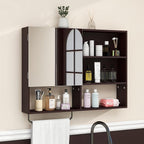 Wooden Bathroom Organizers, Over The Toilet Storage Cabinet with 2 Doors, Adjustable Shelves & Towel Bar, Wall Mounted Medicine Cabinet for Laundry with Mirror, Espresso
