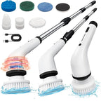 Electric Spin Scrubber, Cordless Cleaning Brush Scrubbe with Adjustable Handle and 8 Brush Heads,Two Speeds up to 450 RPM for Bathroom, Floor, and Sink Cleaning(Black)