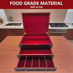 Silverware Storage Box, Kitchen Drawer Organizer, Drawer-containing flap-type storage box, Wood Chest, with Tarnish Proof Felt Lined, Storage Silver Chest for Kitchen (3 layer)