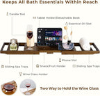 Teak Bathtub Tray, Wooden Tray Caddy for Bathtub, Luxury Bathroom Trays for Home Spa Relaxation, Teak Bathtub Caddy as Housewarming, Wedding Gifts for Women (Walnut Teak)