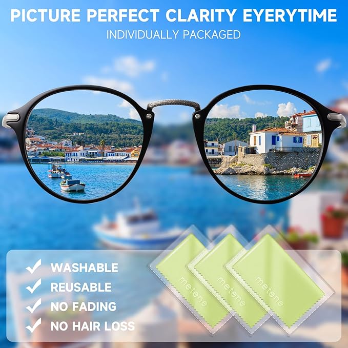 Metene 12 Pack Microfiber Cleaning Cloth (6 "x7"), Individually Wrapped and Equipped with a Storage Box | Microfiber Cloth for Glasses, Screens, Camera Lens and More(Light Green)
