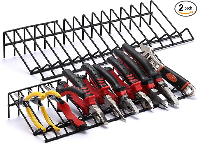 CASOMAN Plier Organizer Rack, 2 Pack, Stores Spring Loaded, Black, 15-Slot Plier Rack, Keep Pliers Organized in Tool Drawer