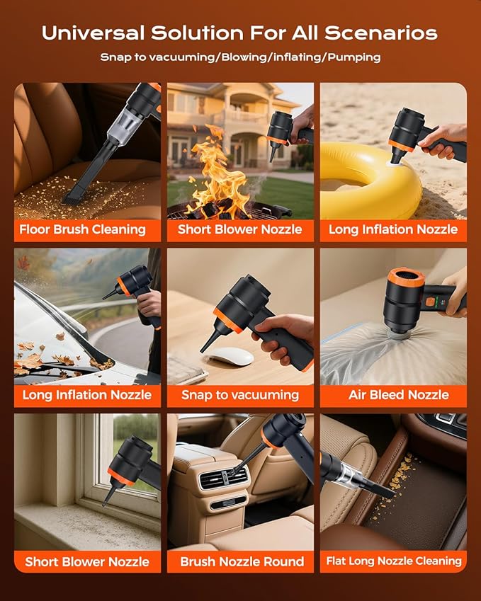 Car Vacuum Portable Cordless, Handheld Vacuum Cordless with 30000PA Suction, 130000RPM, 6800mAh Battery, 10 Nozzles, Rubber Paint Material for Car, Home, Pet Cleaning（Charcoal Black）